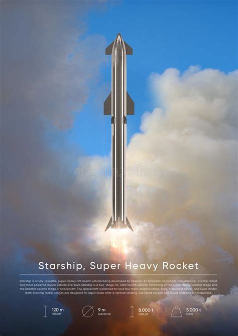 Starship And Super Heavy Rocket 3d Illustration Poster Stock