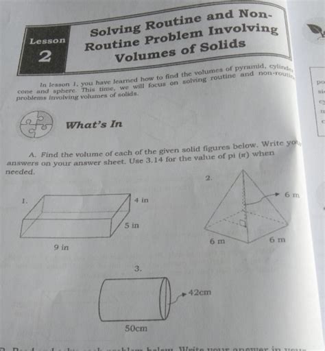 Solved Solving Routine And Non Lesson Routine Problem Involving 2 Volumes Of Solids In Lesson