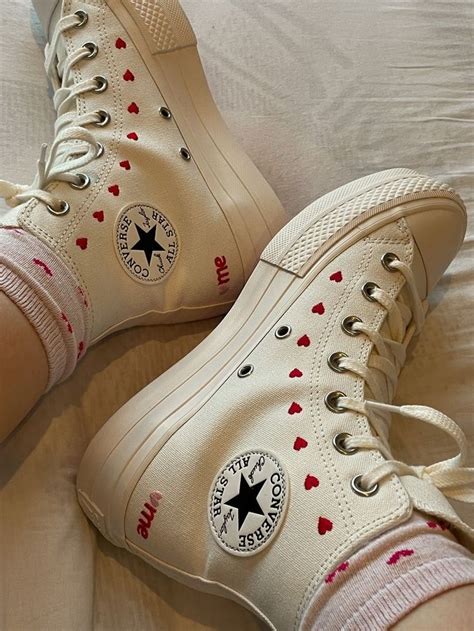 Womens Chuck Taylor All Star Lift Platform Embroidered Hearts High Top