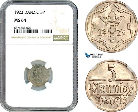 Poland Danzig 5 Pfennige 1923 NGC MS64 MA Shops