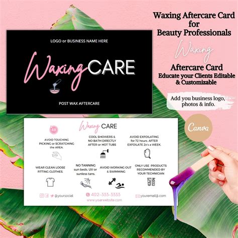 Waxing Care Card Template Instant Hair Removal Aftercare Template