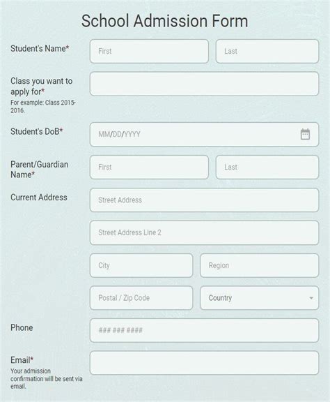 Free School Admission Form Template Formbuilder