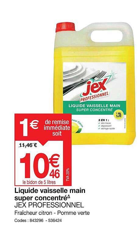 Promo Liquide Vaisselle Main Super Concentr E Jex Professionnel Chez