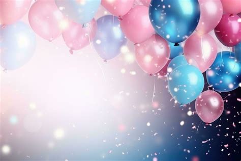 Colorful balloons background with bokeh defocused lights and stars ...