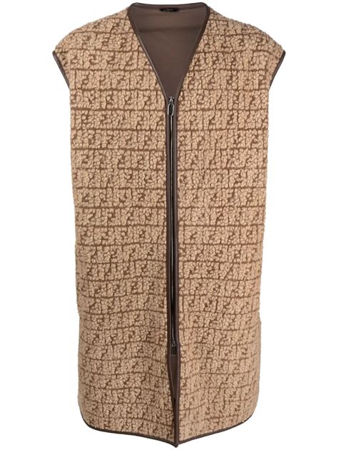 Fendi Ff Teddy Maxi Vest In Nude ModeSens