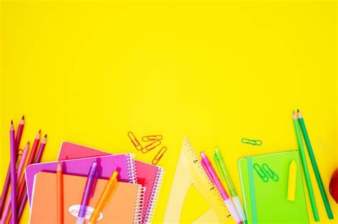 Premium Photo | Back to school styed blue and yellow scene border with colorful school supplies