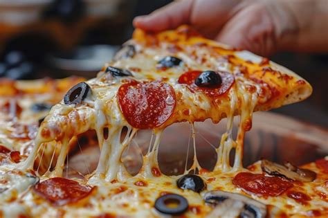 Premium Photo A Slice Of Pepperoni Pizza With Olives And Cheese