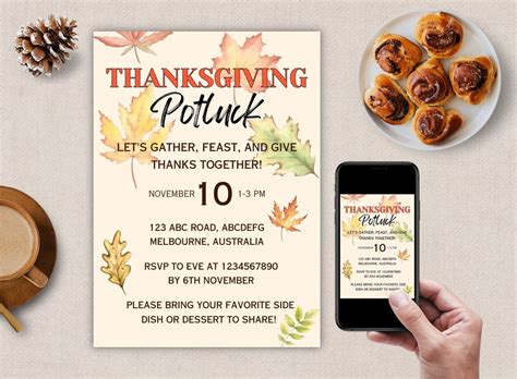 Editable Thanksgiving Potluck Invitation, Fall Invite, Family Feast ...