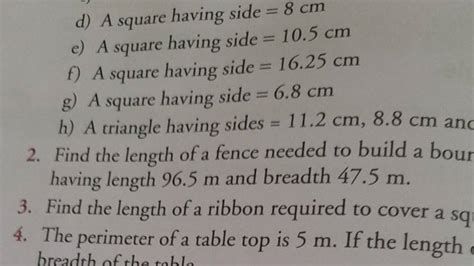 D A Square Having Side 8 Cm E A Square Having Side 105 Cm F A Squar