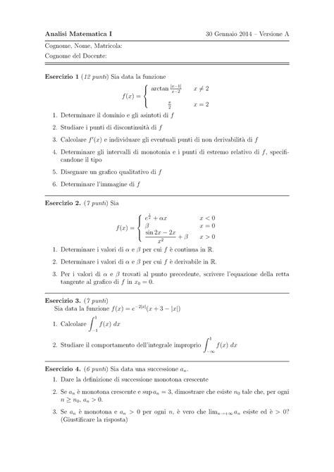 Prova D Esame Svolta Analisi Matematica I Gennaio Analisi