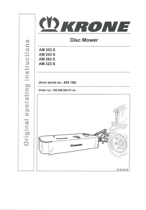 Krone Disc Mower AM203S AM243S AM283S AM323S Operators Manual AM 203 243 283 323 S