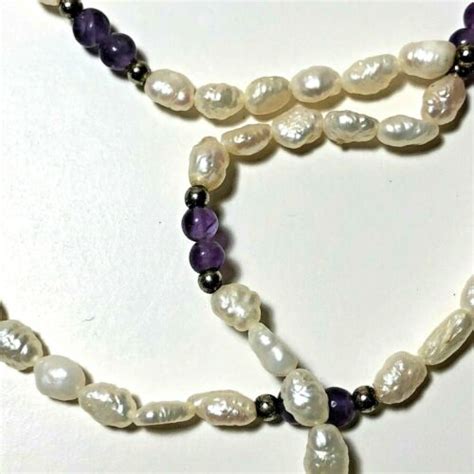 17” Continuous Freshwater Seed Pearl Necklace Purple Gem