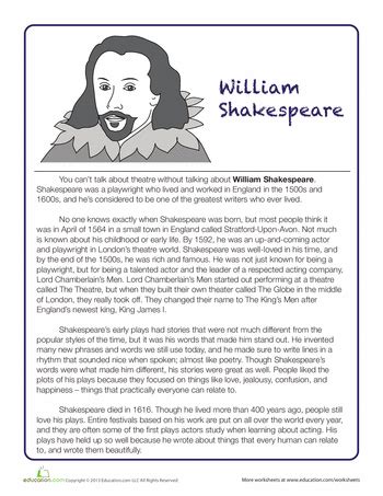 William Shakespeare Biography Worksheet