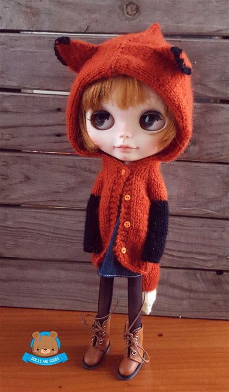 Mohair fox cardigan for Neo Blythe, with buttons (you can use them pull ...