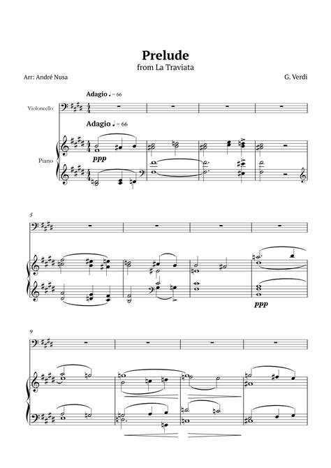 Prelude From La Traviata For Piano And Violoncello Arr Andr Nusa