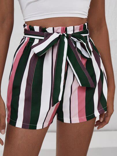 Search Striped Belted Paperbag Shorts Shein Usa