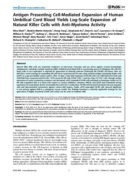 Pdf Antigen Presenting Cell Mediated Expansion Of Human Umbilical