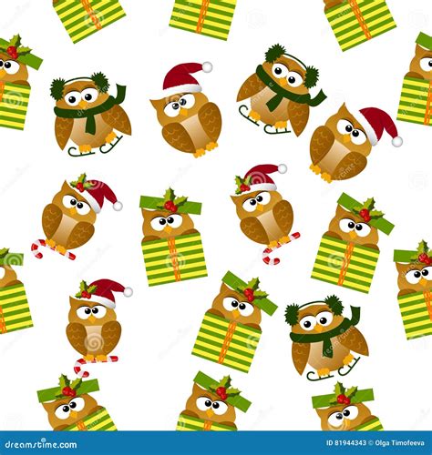 Christmas Owl In Santa Hat Stock Vector Illustration Of Happy