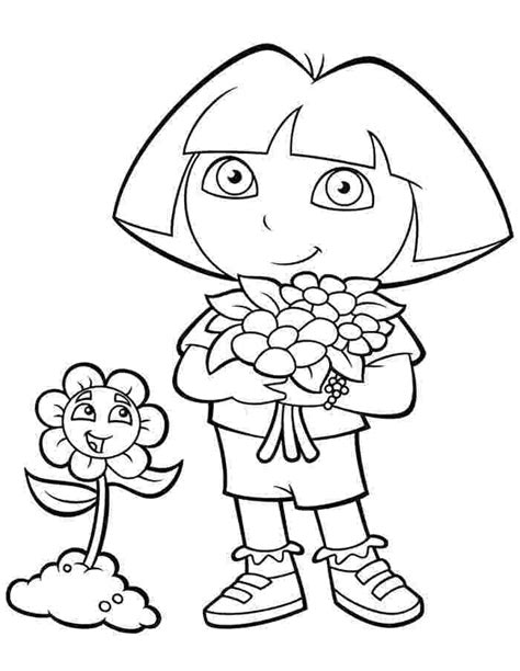 Coloriage Dora avec Fleurs télécharger et imprimer gratuit sur