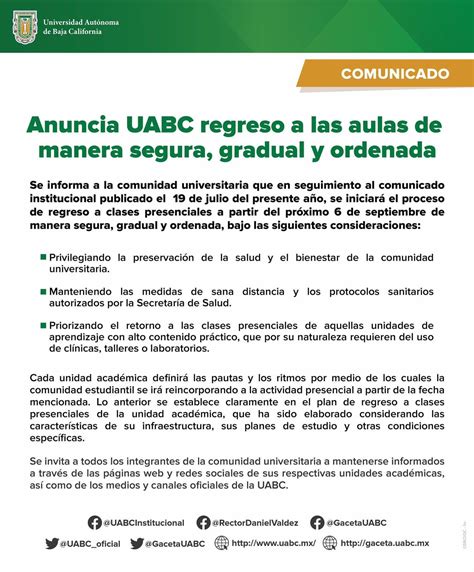 Anuncian Regreso A Clases En La Uabc