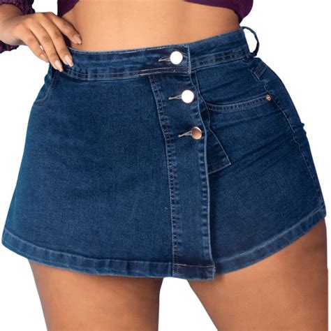 Short Saia Jeans Plus Size Cintura Alta Lycra Destroyed Shopee Brasil