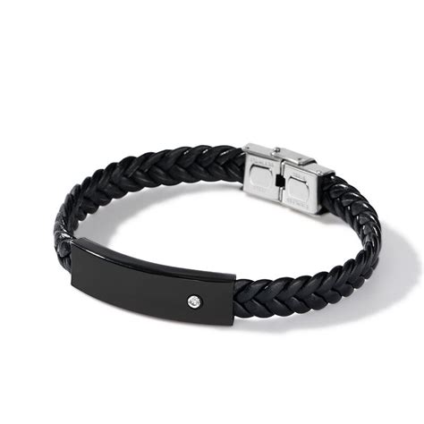 Jeulia Pulsera De Hombre De Cuero De Acero Inoxidable Con Diamantes De