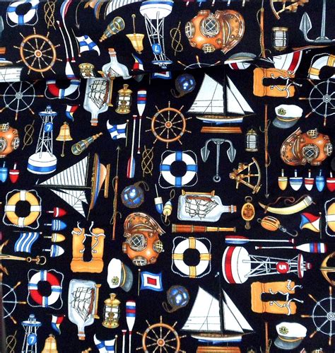 Nautical Fabric By the Yard Ships in a bottle Dan Morris