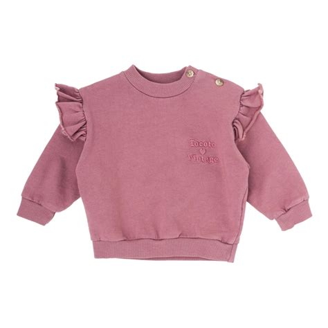 Tocoto Vintage Organic Cotton Frill Sweatshirt Pink Smallable