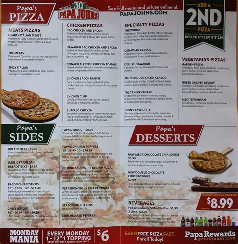 Papa John's Pizza Menu, Menu for Papa John's Pizza, Silverado, Calgary