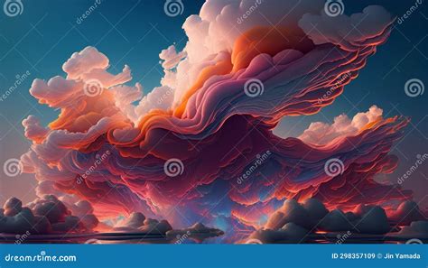 3D Illustration of a Surreal Surreal Landscape with Clouds and Water ...