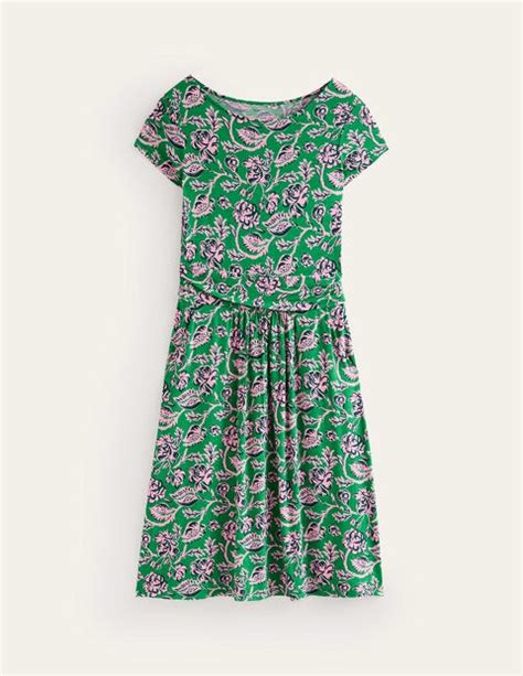 Amelie Jersey Dress Green Tambourine Rose Blush Boden UK