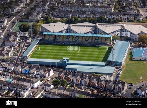 Aerial photograph of Plainmoor, Torquay United Football Ground. Located ...