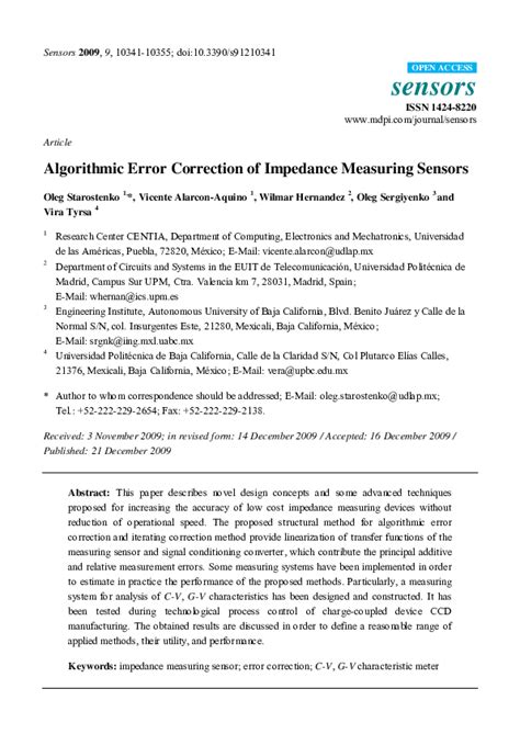 Pdf Algorithmic Error Correction Of Impedance Measuring Sensors Vira Tyrsa Tyrsa