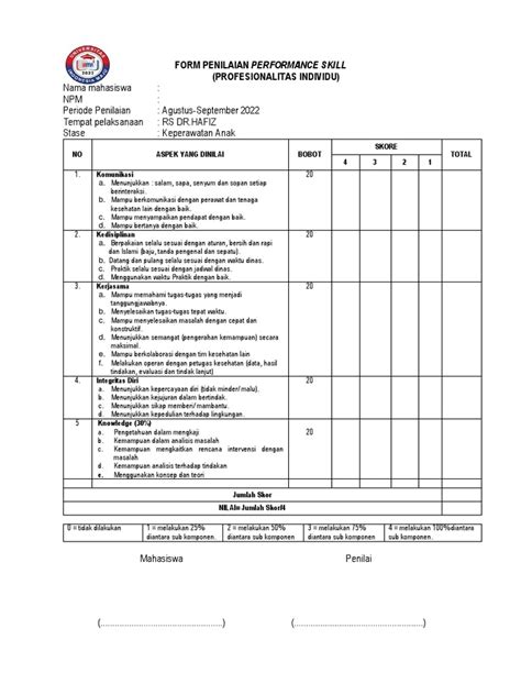 Form Penilaian Performance Skill 2 Pdf