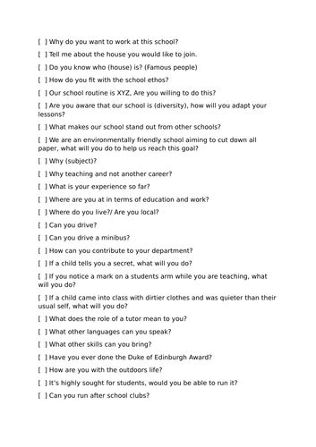 Teacher interview questions | Teaching Resources