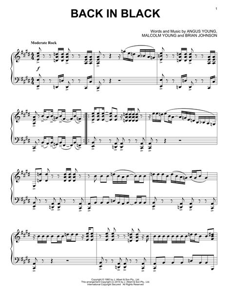 Back In Black By Ac Dc Sheet Music For Piano Solo At Sheet Music Direct