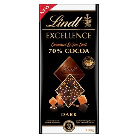 Lindt Excellence Dark 70 Cocoa Caramel And Sea Salt Chocolate Bar 100g