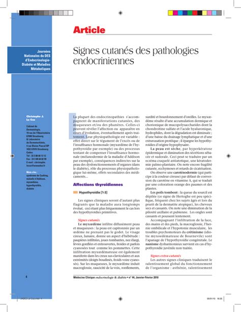 Signes cutanés des pathologies endocriniennes