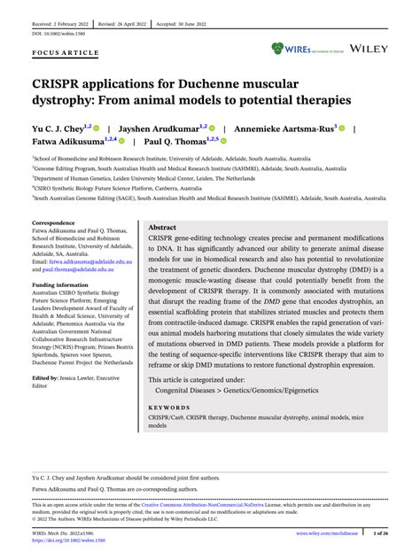 Pdf Crispr Applications For Duchenne Muscular Dystrophy From Animal