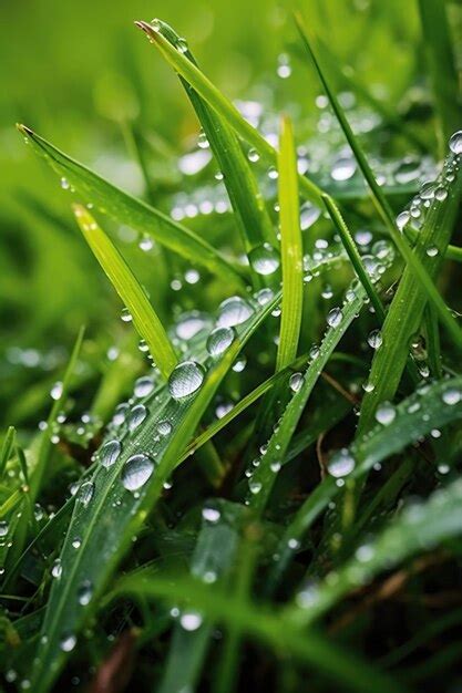 Premium Ai Image Closeup Of Dewdrops On Fresh Green Grass Created