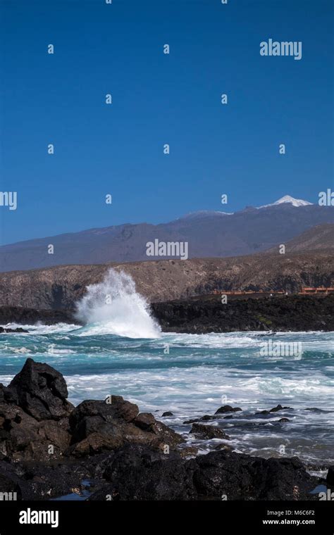 El Palm Mar Coastal Walk With Rough Seas Breaking On The Rocks Winter