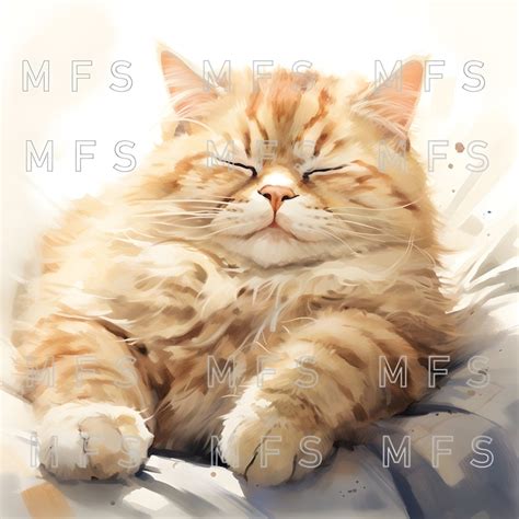 Watercolor Overweight Cats Clipart 20 High Quality S Instant