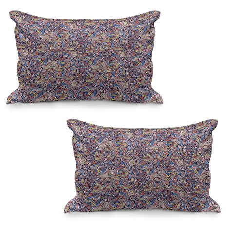 Ethnic Quilted Pillowcover Set Of Mosaic Style Folk Prehistoric