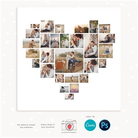 Heart Collage Template Instantly Editable Heart Photo Collage
