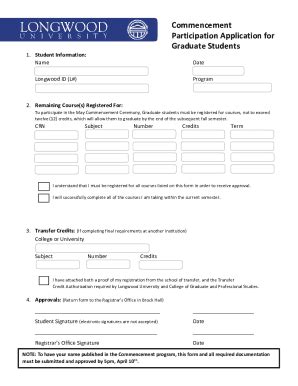 Fillable Online Free Fillable Commencement Participation Application