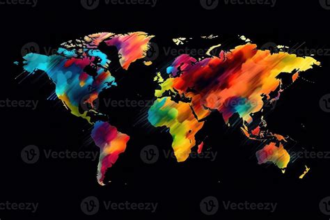 World Map Continents With Bright Watercolor 23373010 Stock Photo At