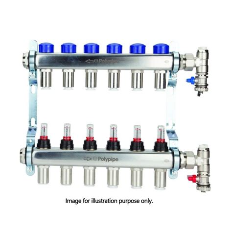 City Plumbing Ltd Polyplumb 15mm Stainless Steel 6 Port Ufh Manifold