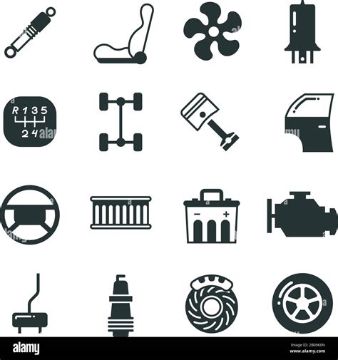 Car Parts Mechanic Vector Icons Set Components And Spare Parts For