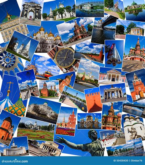Attractions of Moscow, Russia (collage) Stock Photo - Image of monument