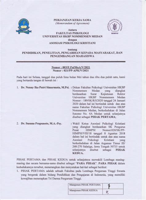 Pdf Perjanjian Kerja Sama Memorandum Of Agreement Dokumen Tips